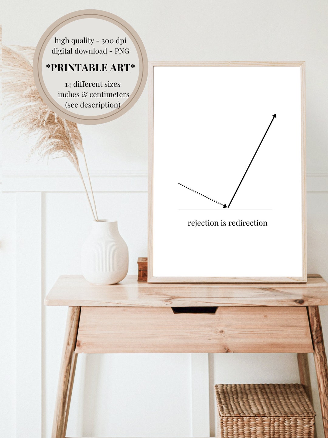 Rejection Is Redirection Printable Art Printable Office Wall Etsy