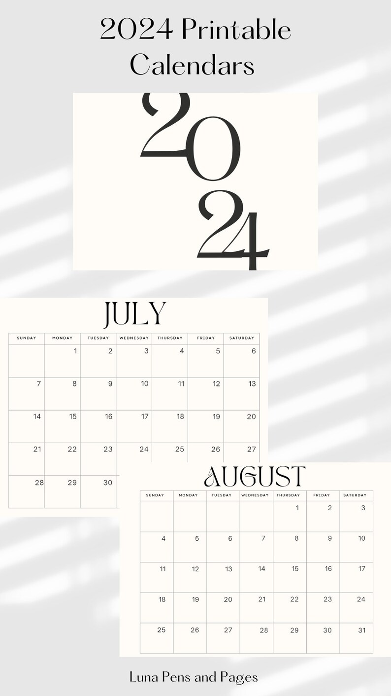 2024 Printable Calendars 2024 Planner Portrait and Landscape A4 Print