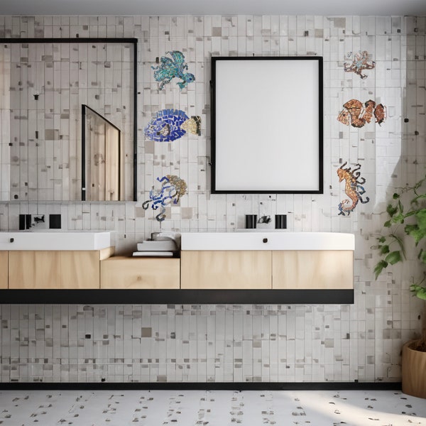 Personalized mosaic scrap tile art for indoor wall tile for outdoor patio wall tile for patio floor decor for pool tile art bathroom tile