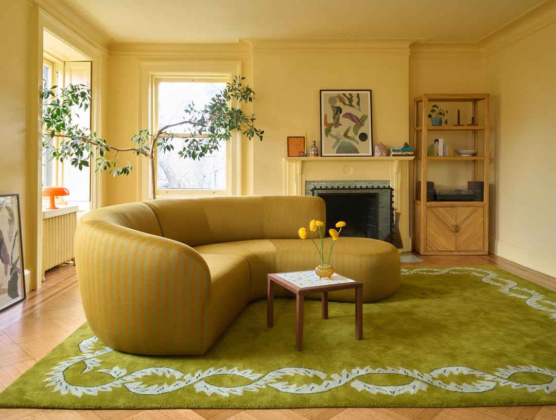 CUSTOM Curvy Yellow Striped Sectional Etsy