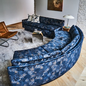 CUSTOM Milo Baughman Style Curved 2 Piece Galaxy Blue Sectional