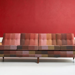 CUSTOM Mid-Century DUX Rainbow Pink Wool Plaid Sofa- Fully Rehabbed