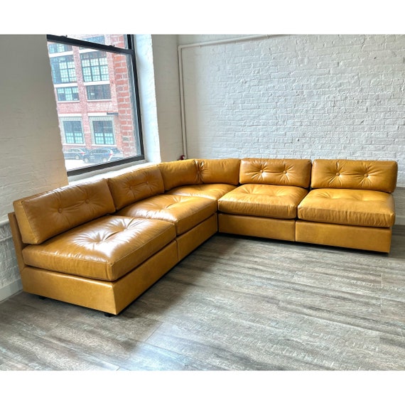 Mid century leather sectional deals