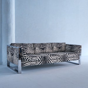 CUSTOM Milo Baughman Chrome Faux Zebra Sofa- Fully Rehabbed