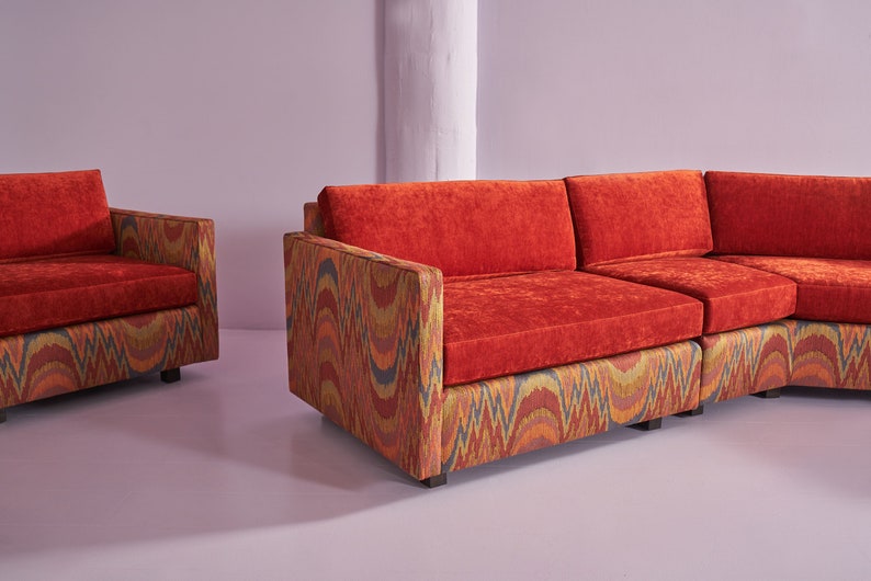 Patterned Sectional CUSTOM Mid-century 1970's Flame Stitch Red Velvet Sectional - Etsy