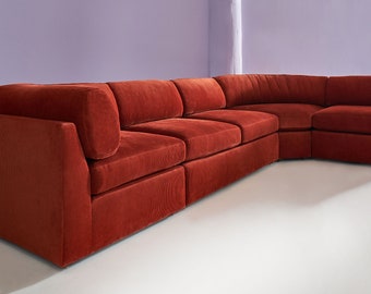 CUSTOM  Mid-Century 5pc Milo Baughman Pit Style Modular Sofa in Burnt Orange Corduroy