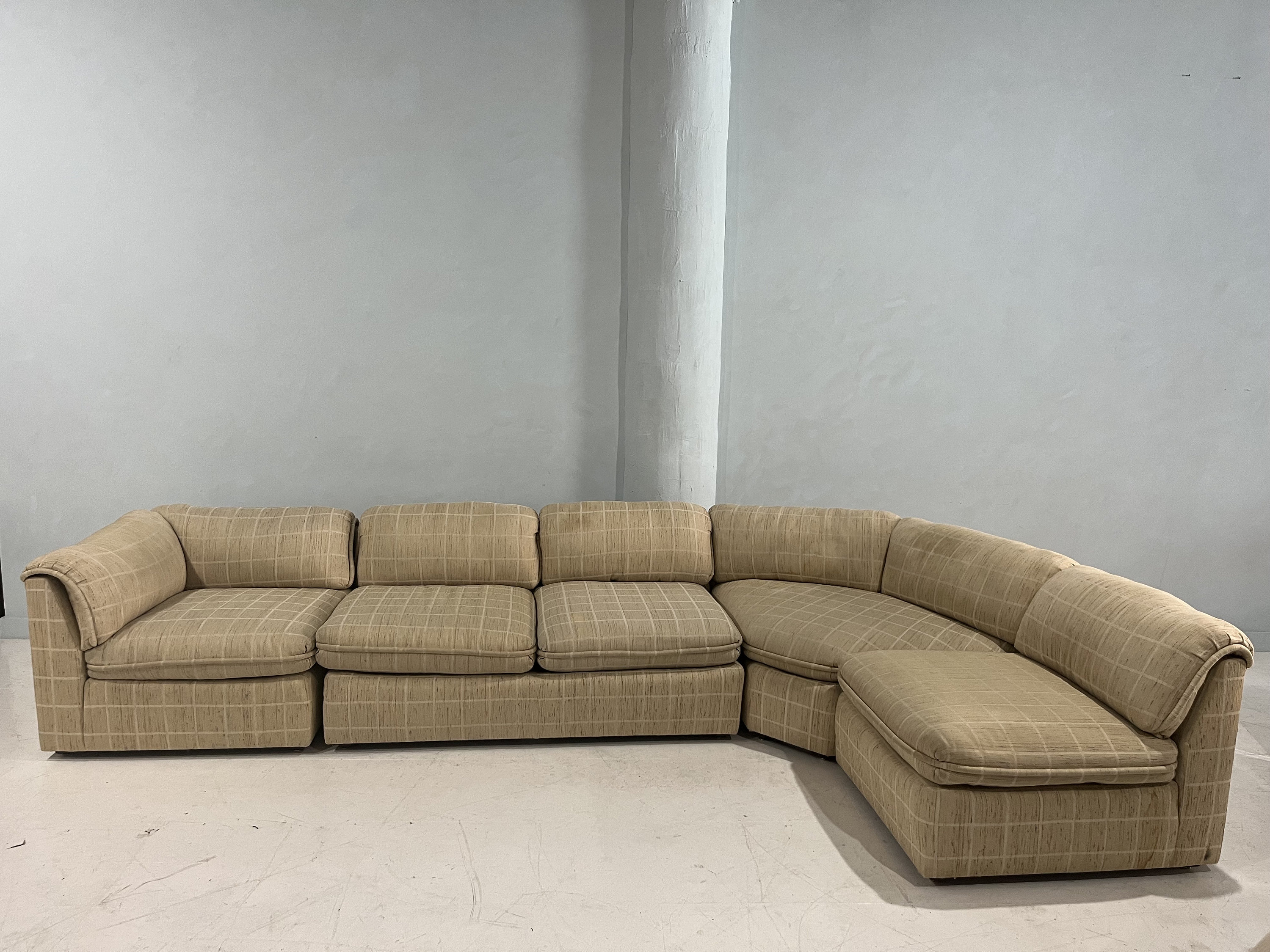 CUSTOM Mid-century 5pc Milo Baughman Pit Style Modular Sofa in