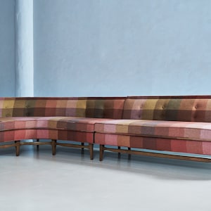CUSTOM Mid-Century 2nd Rendition Rainbow Pink Wool Plaid Sectional- Fully Rehabbed