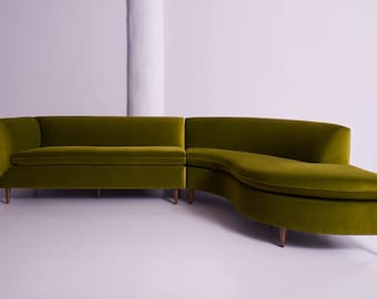 Sofá seccional Art Déco de 2 piezas, personalizado, de los años 50.