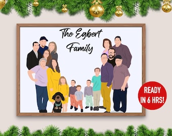 Family Portrait, Personalized Big Family Faceless Illustration, Family Print, Family Gift, Extended Family Portrait, Valentine's Day Gift