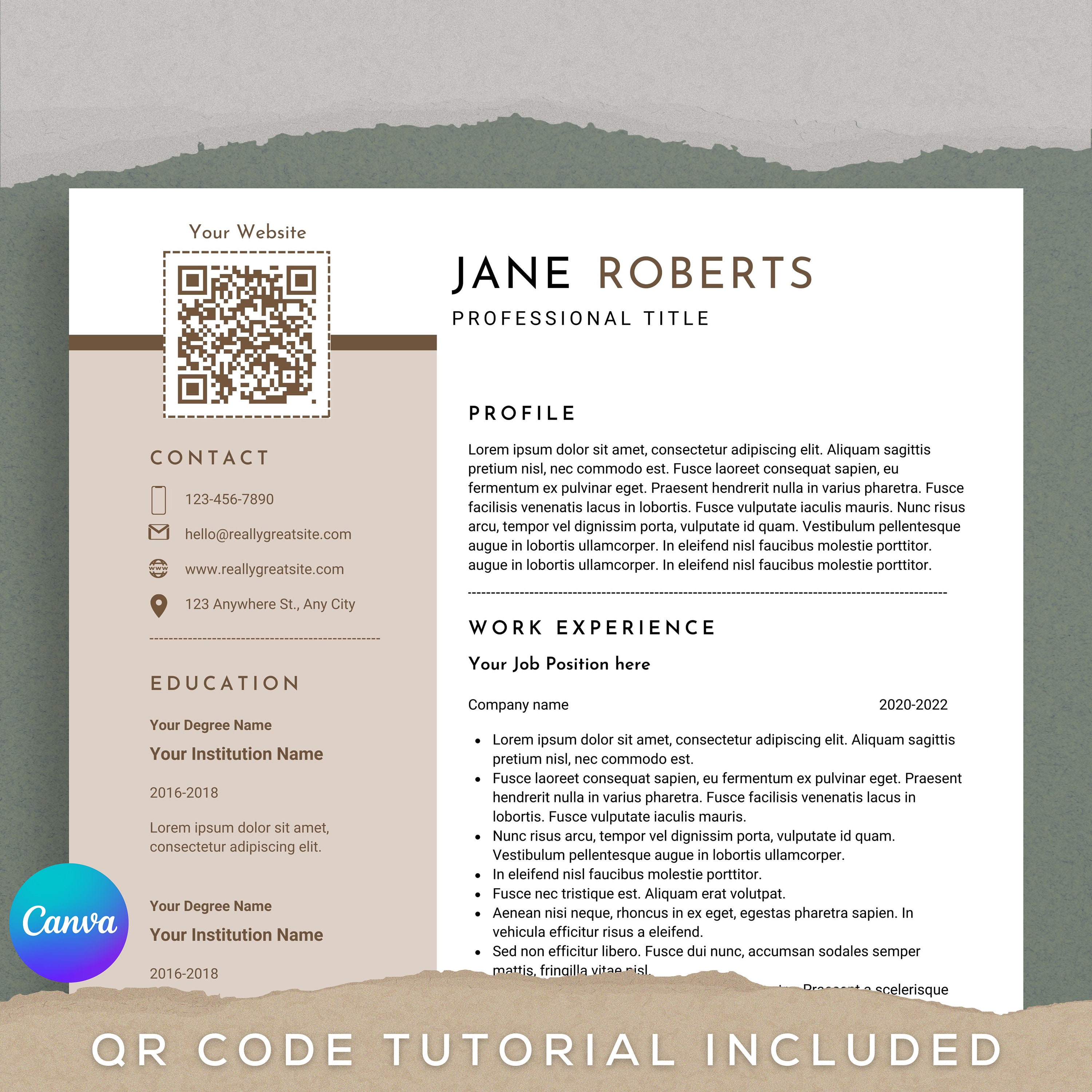 Modern Resume Template QR Code Professional Resume Template - Etsy