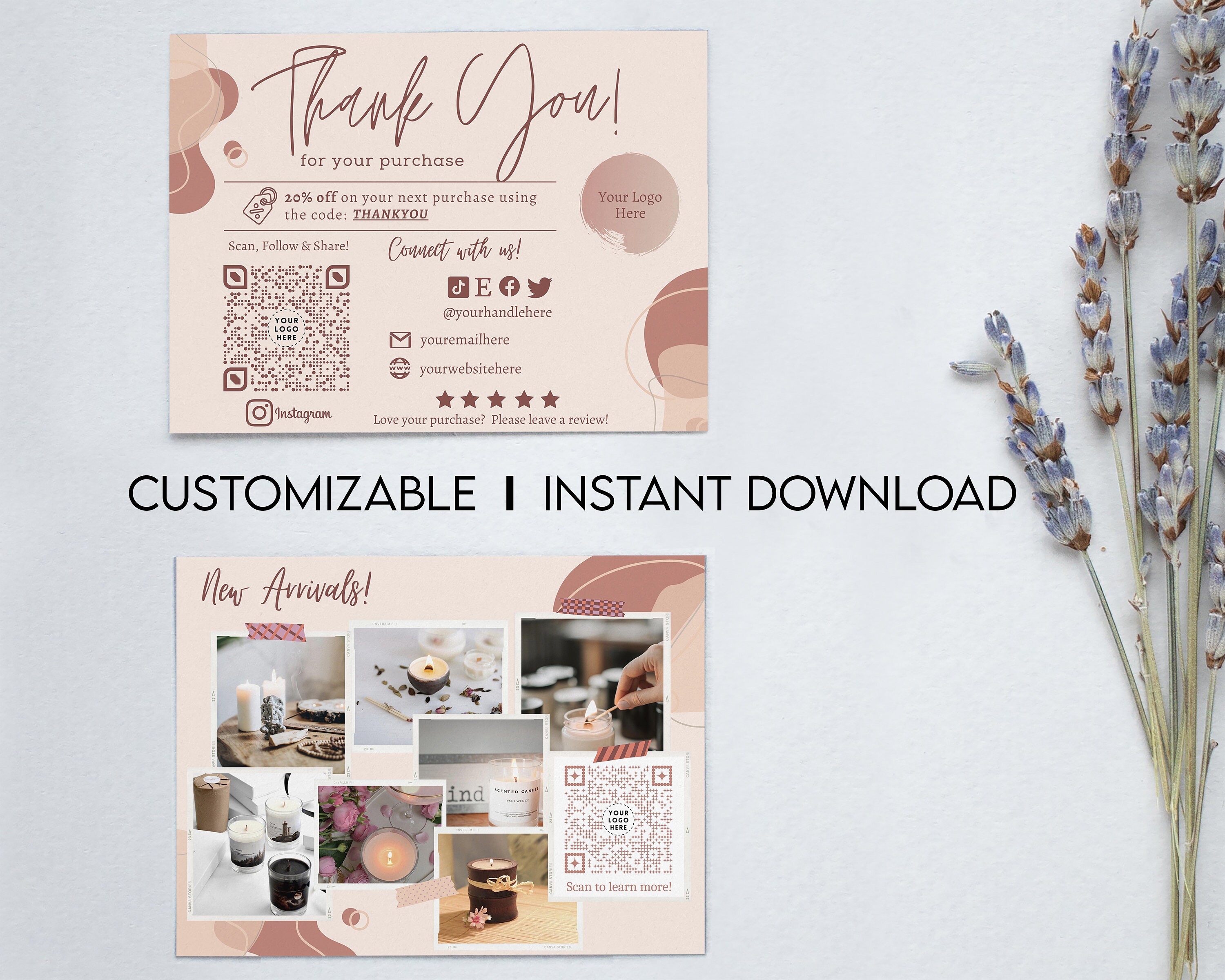 Custom printable thank you cards qr code business template etsy