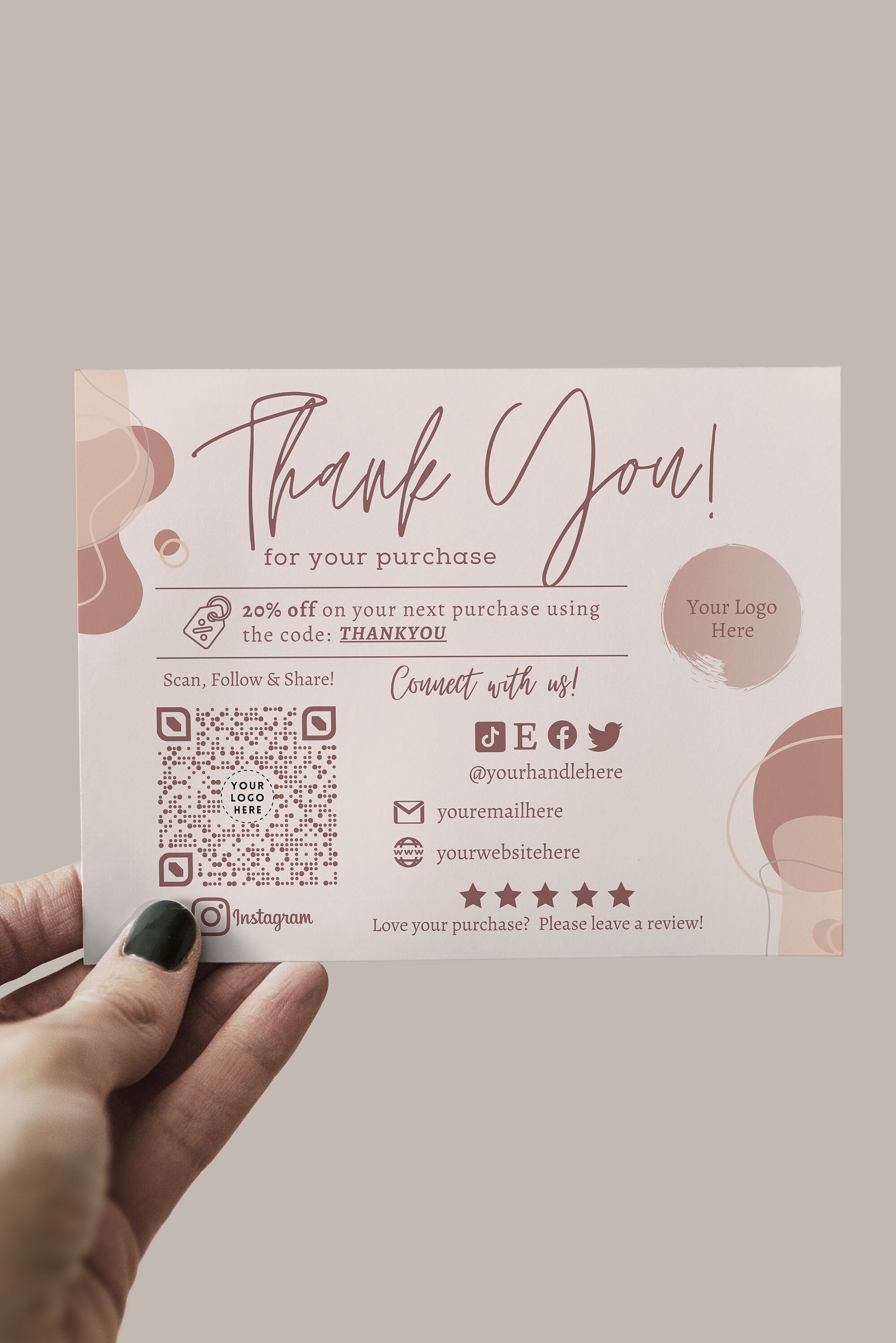 Custom printable thank you cards qr code business template etsy