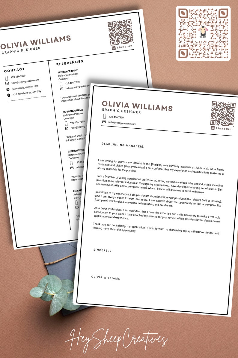 Minimal Resume Template QR Code Professional Resume Template - Etsy