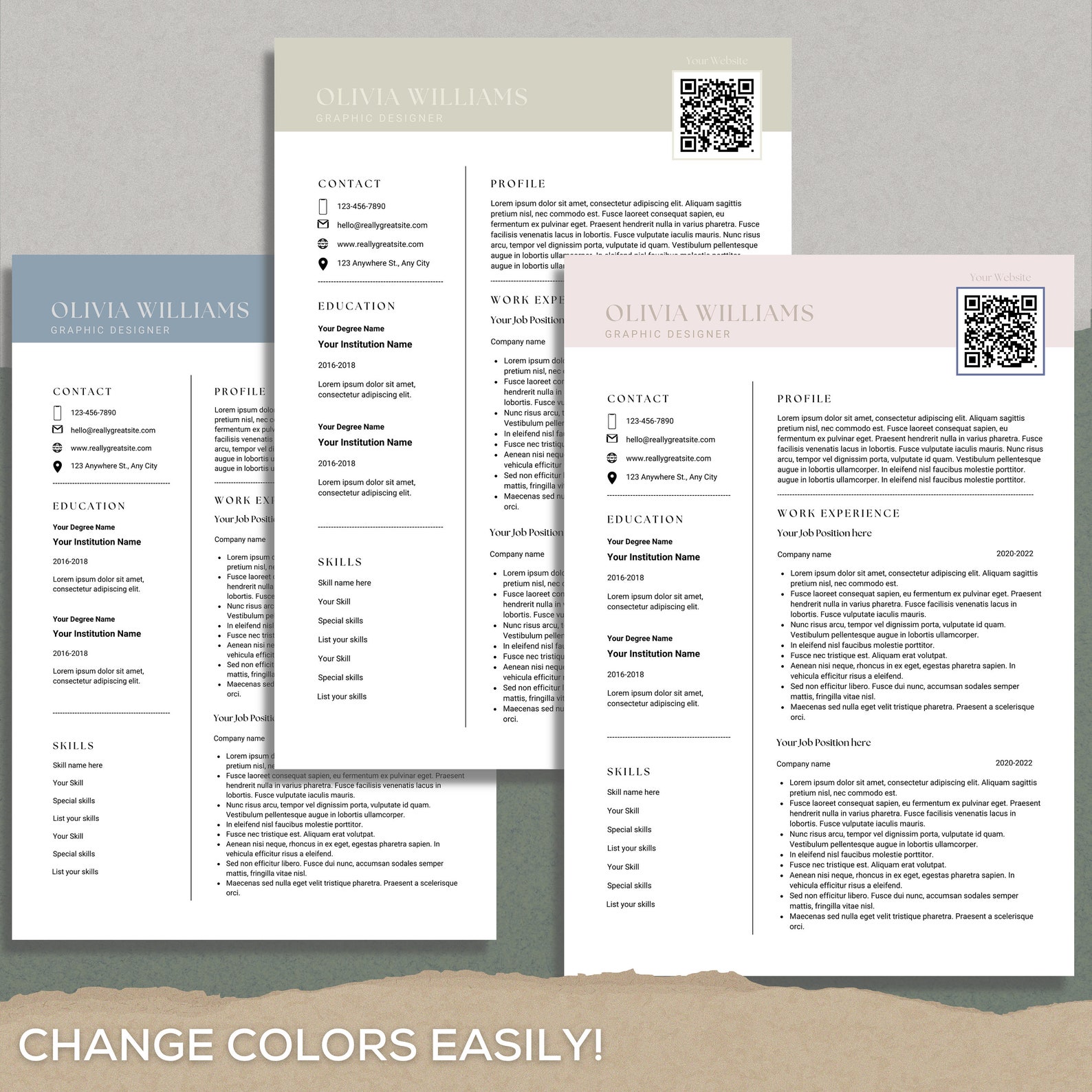 Modern Resume Template QR Code Professional Resume Template - Etsy