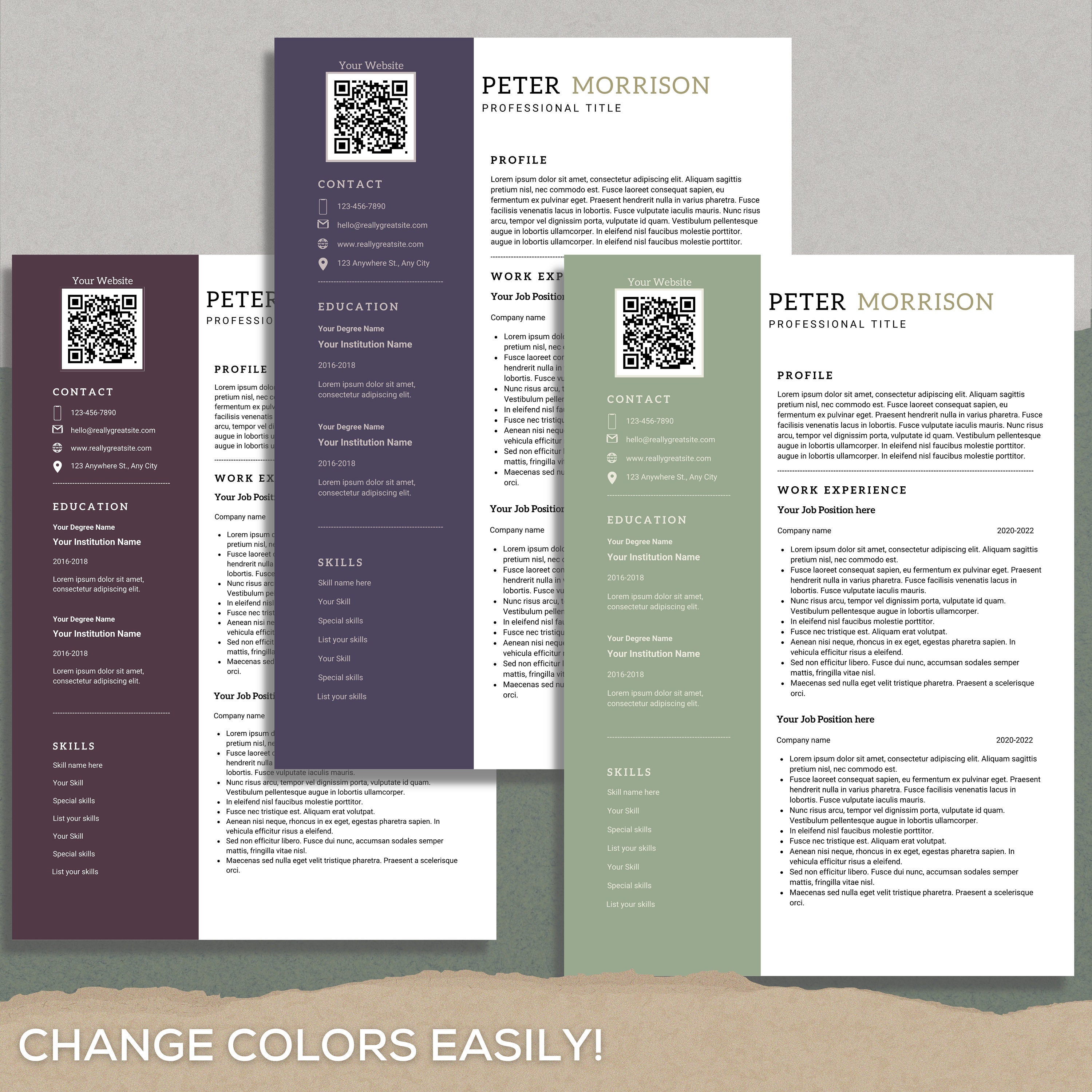 Simple Resume Template QR Code Professional Resume Template - Etsy