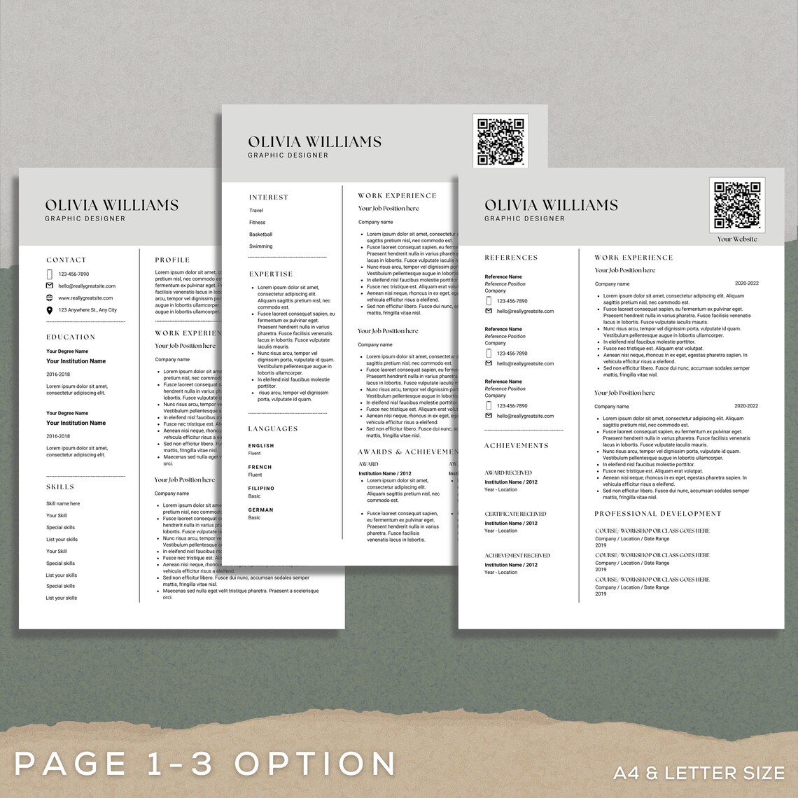 Minimal Resume Template QR Code Professional Resume Template - Etsy