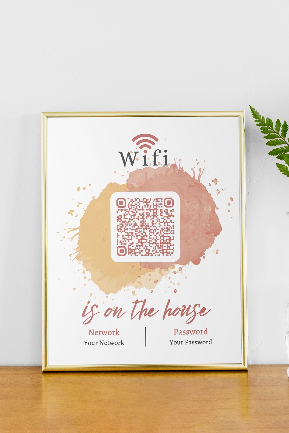 Watercolor Custom Wifi Sign With QR Code Wifi Password Sign - Etsy