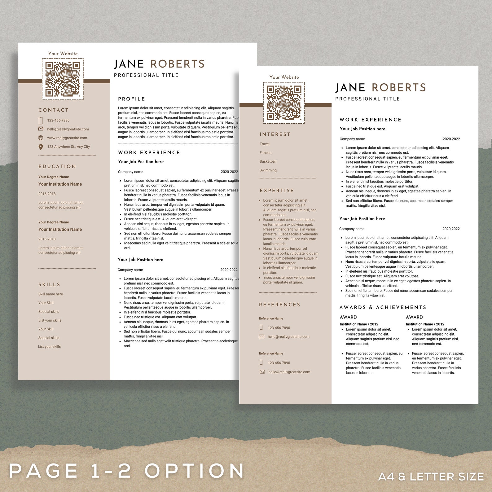 Modern Resume Template QR Code Professional Resume Template - Etsy