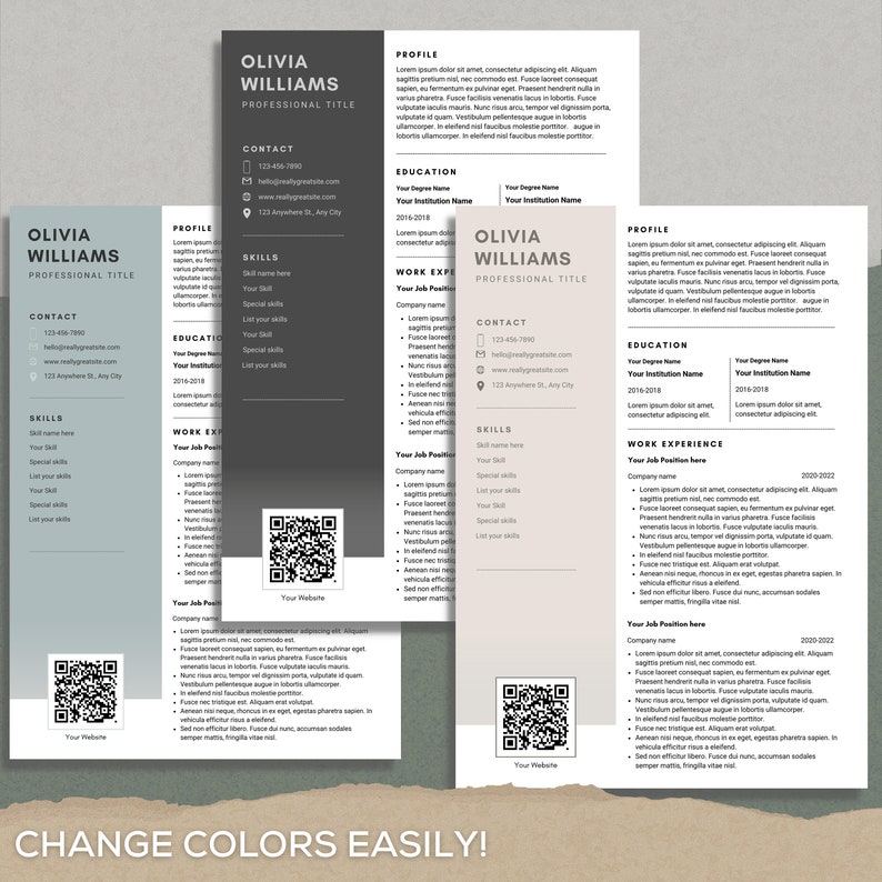 Simple Resume Template QR Code Professional Resume Template - Etsy