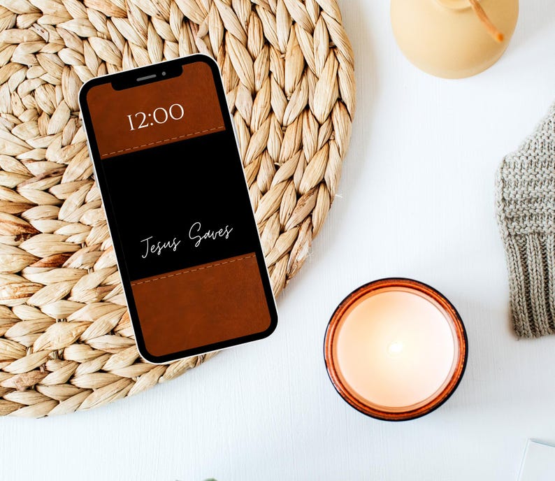 Jesus Saves iPhone Wallpaper, Leather Aesthetic Phone Wallpaper, Mobile