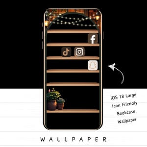 Cosy Library iPhone Wallpaper: Cottagecore-boekenkast (digitale download) afbeelding 4