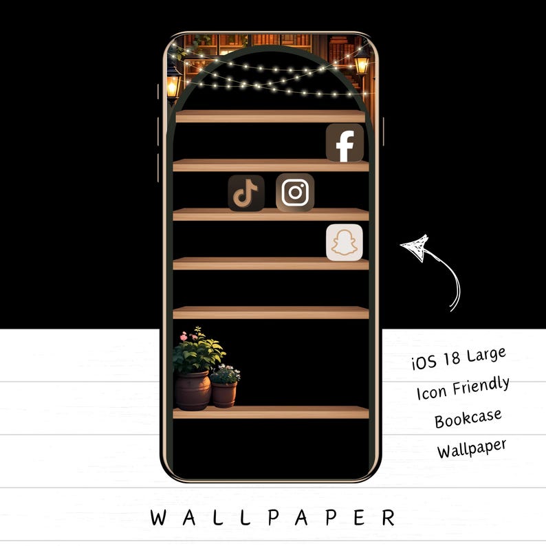 Cosy Library iPhone Wallpaper: Cottagecore-boekenkast (digitale download) afbeelding 4