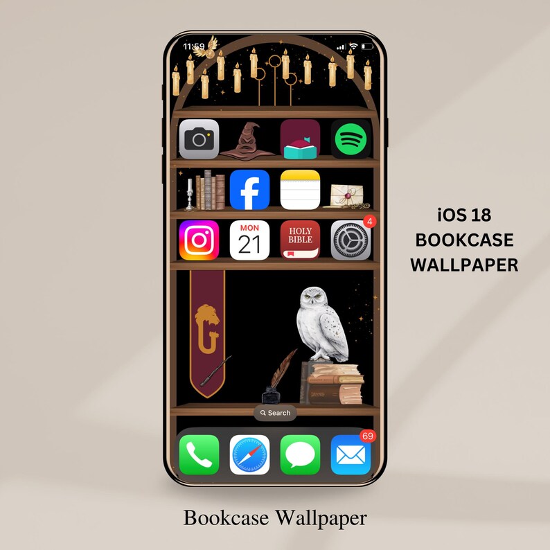 Harry Potter Bookshelf Wallpaper for iPhone Ios 18 Large Icons Friendly