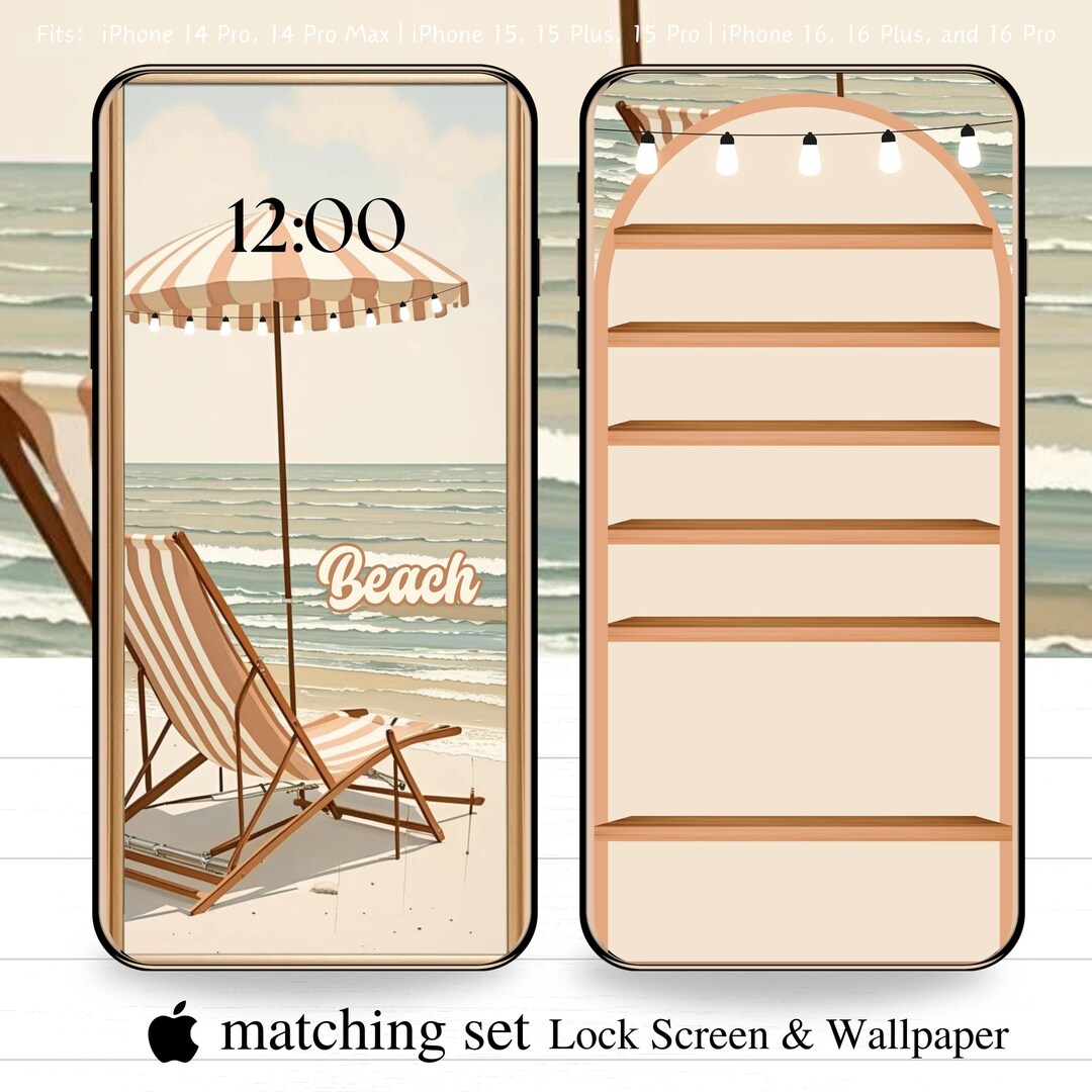 Vintage Beach iPhone Wallpaper Set: Neutral Coastal Lock Screen ...