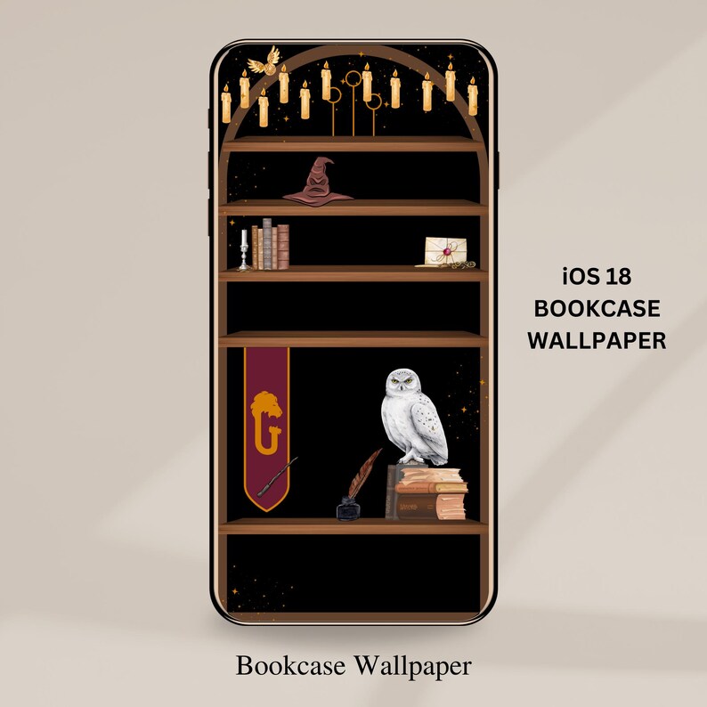 Harry Potter Bookshelf Wallpaper for iPhone Ios 18 Large Icons Friendly