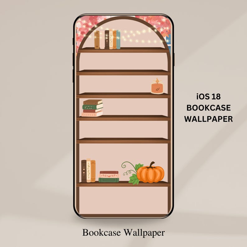 Fall Bookshelf Wallpaper for iPhone Ios 18 Large Icons Friendly