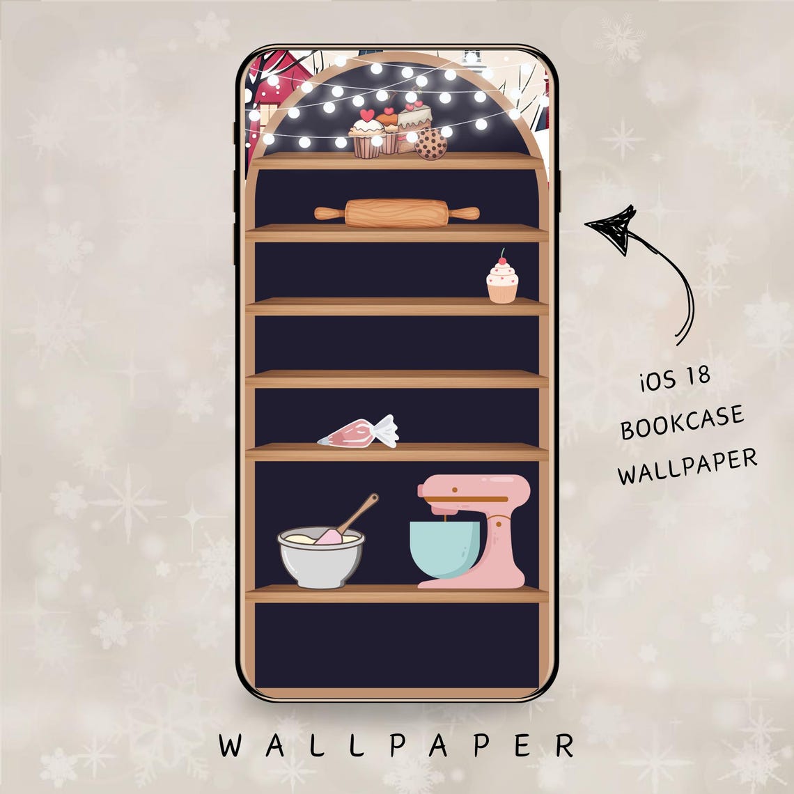 Warm Winter Bookshelf Wallpaper Bundle for iPhone Ios 18 Large Icons