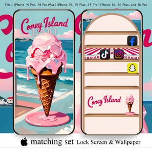Sfondo Coney Island Pink Beach per iPhone, schermata di blocco e schermata iniziale / 14 Pro, 14 Pro Max / 15, 15 Plus, 15 Pro / 16, 16 Plus, 16 Pro