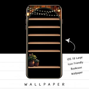 Cosy Library iPhone Wallpaper: Cottagecore-boekenkast (digitale download) afbeelding 3