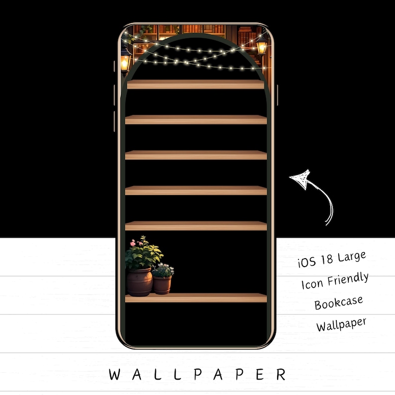 Cosy Library iPhone Wallpaper: Cottagecore-boekenkast (digitale download) afbeelding 3