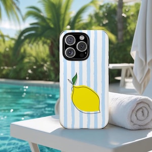 Lemon Squeezy Phone Case: Blue Striped Summer iPhone, Samsung, Pixel