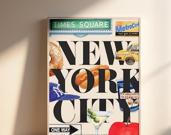 Stampa artistica ad acquerello di New York, simboli iconici di New York (download digitale)