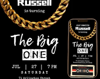 Editable Notorious One First Birthday Invitation Template Black Small Big Boy 90s Hip Hop Chain 1st Bday Party Animated Video Invite  Hgbw01
