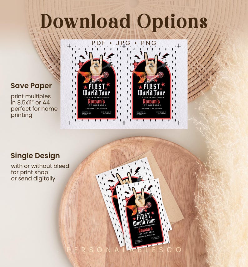 Editable First World Tour Birthday Invitation Printable Rock & Roll ...