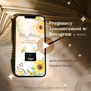 Pregnancy Announcement With Sonogram, Honey Bee New Baby Coming Soon Grandparents Video Reveal, Rainbow Baby Gift To Husband, Text Invite