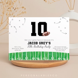 Football Any Age Birthday Invitation 10th Year Down Football Themed Party Invite Template Kids Birthday Invitations Football Phone Safgm01