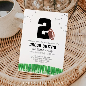 Football Any Age Birthday Invitation 2nd Year Down Football Themed Party Invite Boy Sport Team Kid Bday Custom Invite It's Game Time Safgm01
