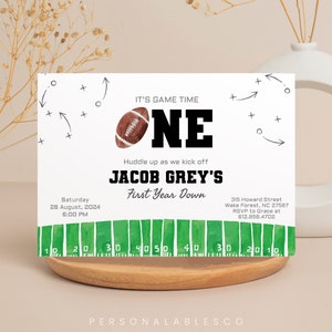 First Year Down Birthday Invitation Football American Game 1st Birthday Invite Template Baby Boy Sports Theme Kids Bday Party Invite Safgm01