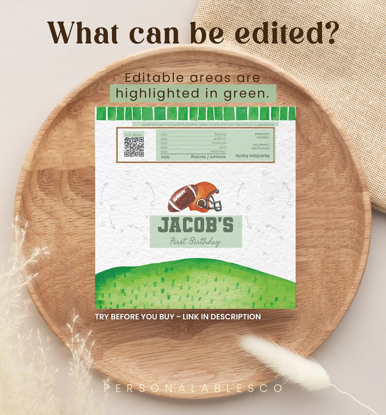 Football Candy Bar Wrapper Birthday Printable Chocolate Label - Etsy