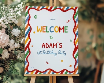 Its Fun To Be One Welcome Sign First Birthday Boy Primary Color 1st Bday Entrance Backdrop Colorful Classic Editable Template Decor Fcss01