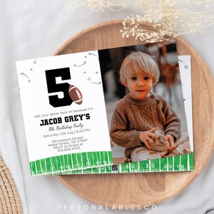 Football Any Age Birthday Invitation 5th Year Down With Photo Football Theme Card Kids Bday Party Invites Sports Game Time Editable Safgm01