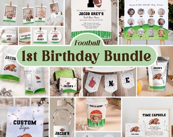 First Year Down Birthday Bundle 1st Football Party Décor Package One Year Down And Forever To Go Birthday Invitation Decoration Set Safgm01