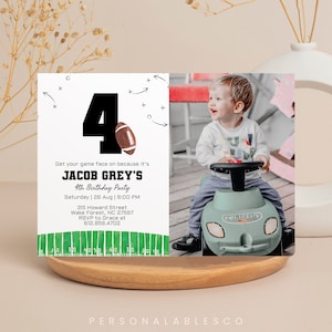 Football Any Age Birthday Invitation 4th Year Down With Photo Boy Sports Birthday Party Invite American Football Team Text Template Safgm01