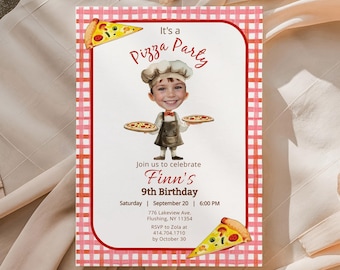 Editable Pizza Party Any Age Birthday Printable Invitation With Photo Personalables Pizza Italian Chef Meatball Electronic Invite Psyr01