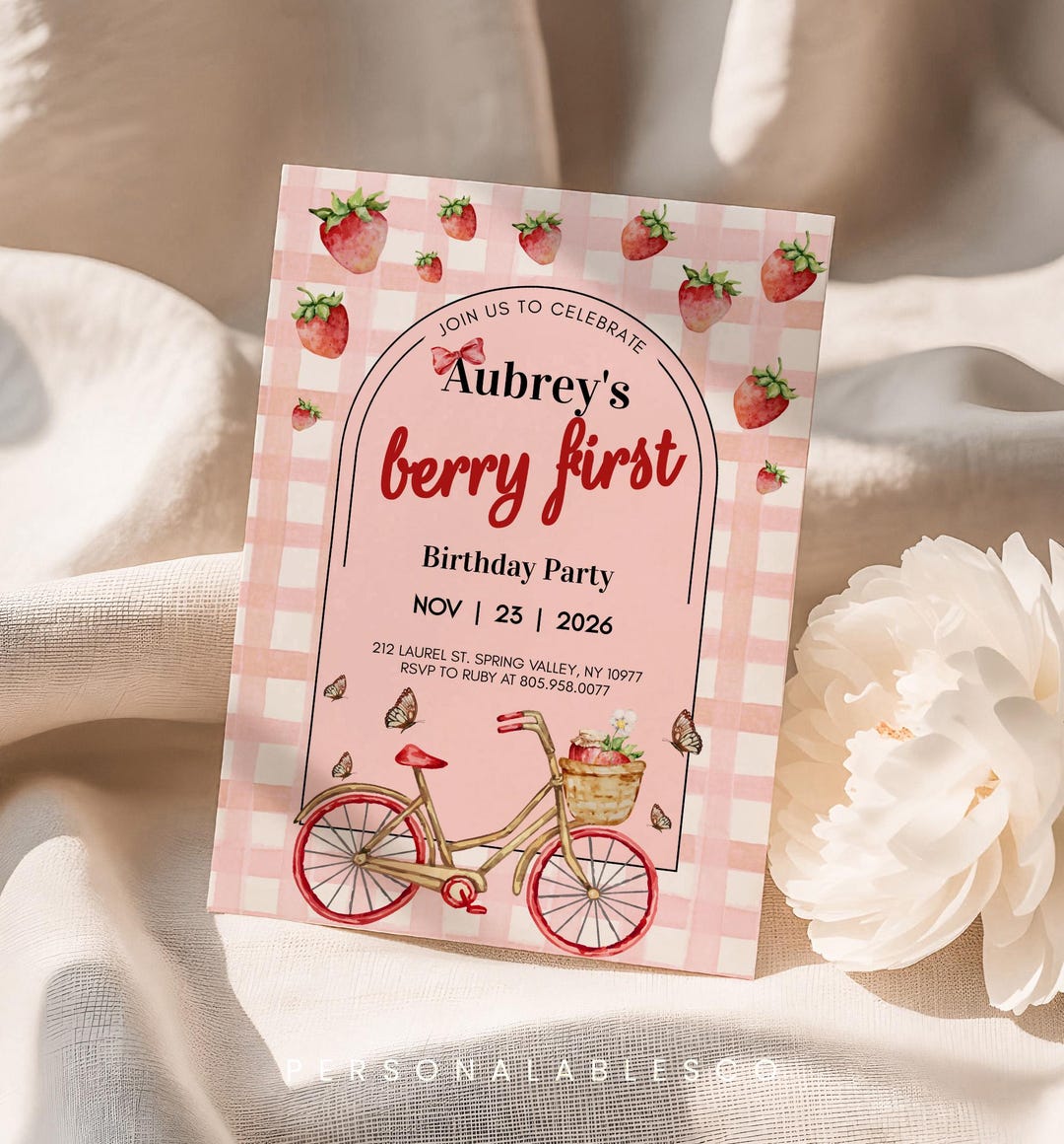 Editable Berry First Birthday Invitation Printable Strawberry Invite ...